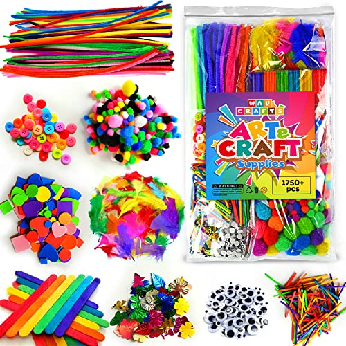 WAU Crafts Arts and Crafts Supplies for Kids - 1750 pcs Crafting for School Kindergarten Homeschool - Supplies Set for Kids Craft Art - Supply Kit for Toddlers and Kids Age 2 3 4 5 6 7 8 9 by WAU Crafts