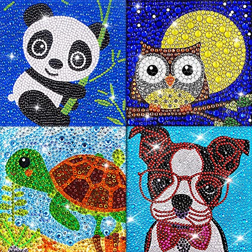 Diamond Art for Kids, Crafts for Girls Ages 8-12, Gem Arts and Crafts for Kids Ages 6 8 10 12 for Beginners, Rhinestone Full Drill Diamond Painting Kits for Kids -- 4 Pieces by ForPeak