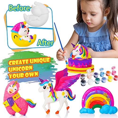 WEMEMORN Unicorn Gift for Girls Arts Crafts Painting Toys - 8 Unicorn Figurines, Creativity Arts and Crafts for Kids Ages 4, 5, 6, 7, 8 Years Old, Easter Birthday Christmas Party Unicorn Gifts Toys from WEMEMORN