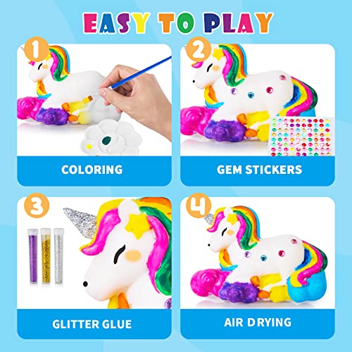 WEMEMORN Unicorn Gift for Girls Arts Crafts Painting Toys - 8 Unicorn Figurines, Creativity Arts and Crafts for Kids Ages 4, 5, 6, 7, 8 Years Old, Easter Birthday Christmas Party Unicorn Gifts Toys from WEMEMORN