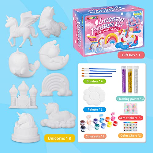 WEMEMORN Unicorn Gift for Girls Arts Crafts Painting Toys - 8 Unicorn Figurines, Creativity Arts and Crafts for Kids Ages 4, 5, 6, 7, 8 Years Old, Easter Birthday Christmas Party Unicorn Gifts Toys from WEMEMORN