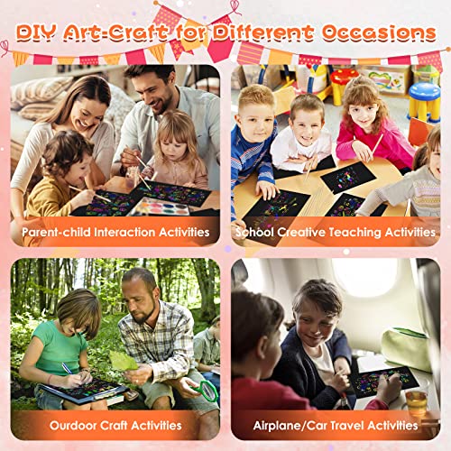 Scratch Paper Art Sets, Magic Scratch Rainbow Crafts Kits Drawing Toys for 3 4 5 6 7 8 9 Years Old Girls Boys, Educational Toys Thanksgiving Crafts Party Games Christmas Birthday Gift by SUPDILLI