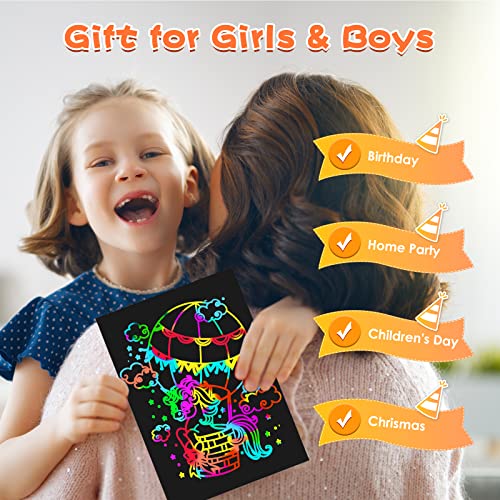 Scratch Paper Art Sets, Magic Scratch Rainbow Crafts Kits Drawing Toys for 3 4 5 6 7 8 9 Years Old Girls Boys, Educational Toys Thanksgiving Crafts Party Games Christmas Birthday Gift by SUPDILLI