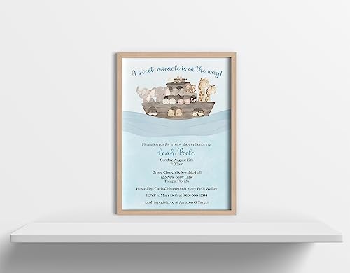 Baby Shower Invitations Noahs Ark Invites Watercolor Noah's Arc Religous Christian Little Miracle New Plan Rescheduled Event Postponed Boy Girl Unisex Customized Printed Cards (12 Count) from The Invite Lady