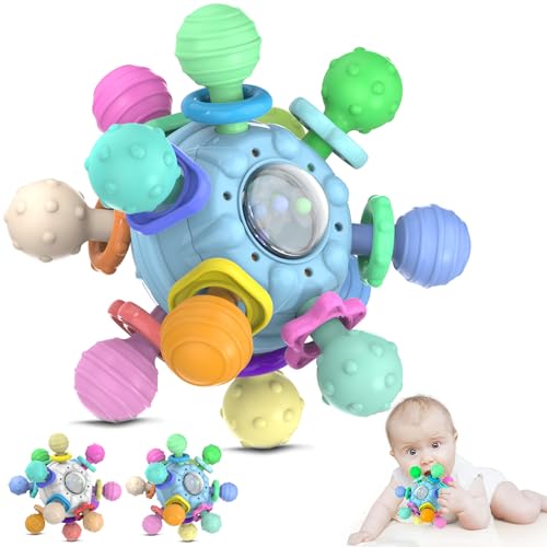 Baby Sensory Teething Teether Toys: Teething Toys for Babies 0-6 Months, Baby Toys 6 to 12 Months, Baby Teething Ball, Infant Toys for 0 3 6 9 12 Months, Baby Girls Boys Gift(Blue) by Shantou ZengYi Technology Co., Ltd