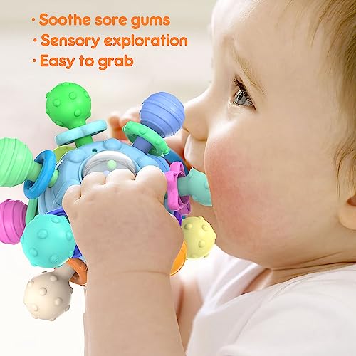 Baby Sensory Teething Teether Toys: Teething Toys for Babies 0-6 Months, Baby Toys 6 to 12 Months, Baby Teething Ball, Infant Toys for 0 3 6 9 12 Months, Baby Girls Boys Gift(Blue) by Shantou ZengYi Technology Co., Ltd