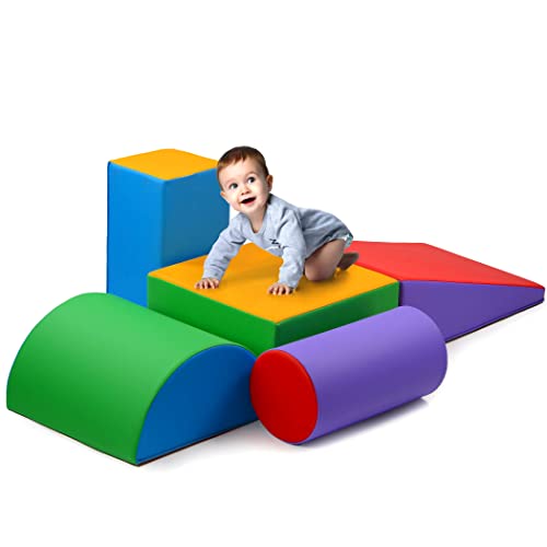 Climb And Crawl Activity Play Set,Climbing Lightweight Foam Shape toy for toddlers 5 Piece Soft zone climbing blocks,Safe Indoor Crawling Gym Equipment for Toddler,Infant,Baby Waterproof Easy to Clean by Play22