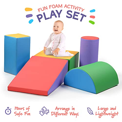 Climb And Crawl Activity Play Set,Climbing Lightweight Foam Shape toy for toddlers 5 Piece Soft zone climbing blocks,Safe Indoor Crawling Gym Equipment for Toddler,Infant,Baby Waterproof Easy to Clean by Play22