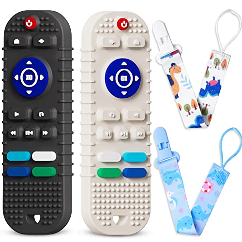 Scuwtocn 2 Pack Silicone Baby Teething Toys, Remote Control Shape Teething Toys for Babies 3-6 6-12 Months, BPA Free Baby Teethers Relief Soothe Toys, Chew Toys for Toddlers Infant - Black & White from Shiny Silicone Products Co., Ltd.
