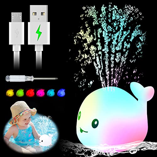candyfouse Whale Baby Bath Toys(1200mAh), Colorful Light Up Bath Toy, Cartoon Cute Spout Whale, Long Battery Life 2.5 Hours, Type-C Charging, Toddler Bath Companion(White) by candyfouse