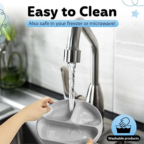 Kzonex 9-Pc. Baby Feeding Set, Silicone Baby Bib with Food Catcher, Suction Cup Plate and Bowl, Kid Safe Fork and Spoon, Sippy Cup with Straw and Snack Lids, BPA Free, Dishwasher Safe by Kzonex