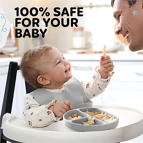 Kzonex 9-Pc. Baby Feeding Set, Silicone Baby Bib with Food Catcher, Suction Cup Plate and Bowl, Kid Safe Fork and Spoon, Sippy Cup with Straw and Snack Lids, BPA Free, Dishwasher Safe by Kzonex