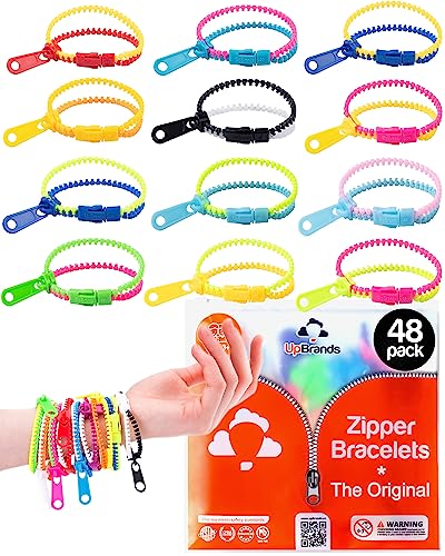 UpBrands 48 Fidget Toys Friendship Zipper Bracelets 7 Â½â, Party Favors for Kids, Sensory Bulk Set Neon Colors, Kit for Valentines, Birthday, Goodie Bag, Easter Egg Basket Stuffers, Pinata Fillers by Dansaco LLC
