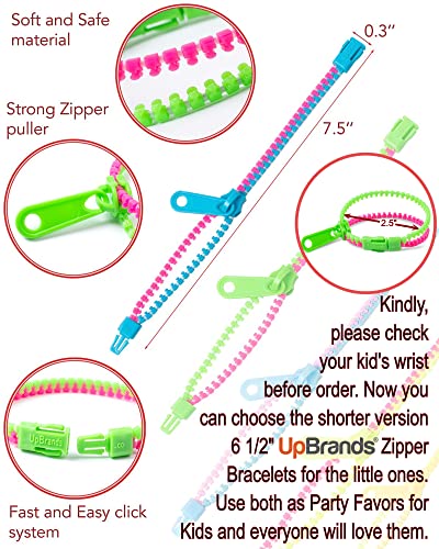 UpBrands 48 Fidget Toys Friendship Zipper Bracelets 7 Â½â, Party Favors for Kids, Sensory Bulk Set Neon Colors, Kit for Valentines, Birthday, Goodie Bag, Easter Egg Basket Stuffers, Pinata Fillers by Dansaco LLC