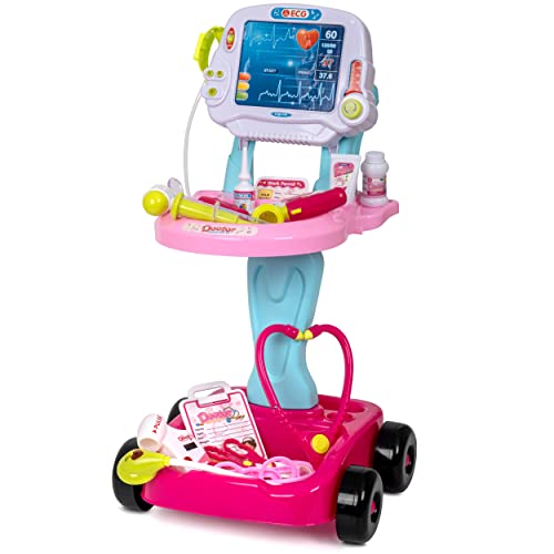 Smart Novelty Doctor Cart Toy Set - Medical Kit Toy Cart with Stethoscope and Toy Accessories - Cute Doctor Set for Kids and Toddlers Ages 3 and Up Childrens Role Play Educational Toys from Smart Novelty