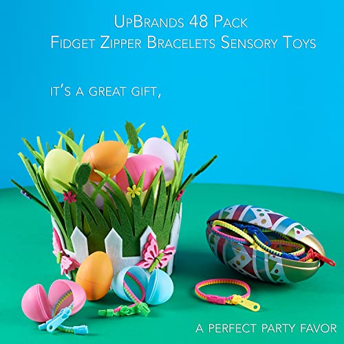 UpBrands 48 Fidget Toys Friendship Zipper Bracelets 7 Â½â, Party Favors for Kids, Sensory Bulk Set Neon Colors, Kit for Valentines, Birthday, Goodie Bag, Easter Egg Basket Stuffers, Pinata Fillers by Dansaco LLC