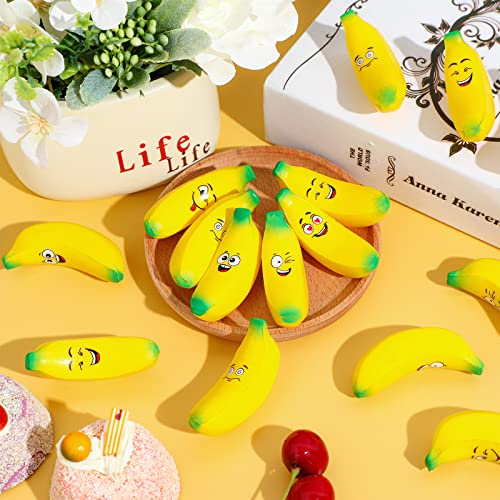 Woanger 24 Pcs Mini Banana Stress Toys Banana Stretchy Toys Ball with Emotions Banana Stress Relief Fidget Toy with Storage Bag for Anxiety Relief School Party Favor Carnival Supplies, 6 Expressions from Woanger