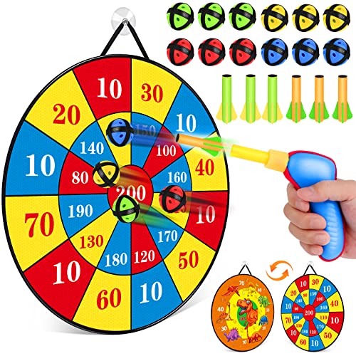Dart Board for Kids, 26â' Safe Dartboard with 12 Sticky Balls 1 Toy Guns 6 Dart Bullets, Dinosaur Toys Gifts for 3 4 5 6 7 8 9 10 11 12 Year Old Boys and Girls, Indoor & Outdoor Party Carnival Games from GDMYST