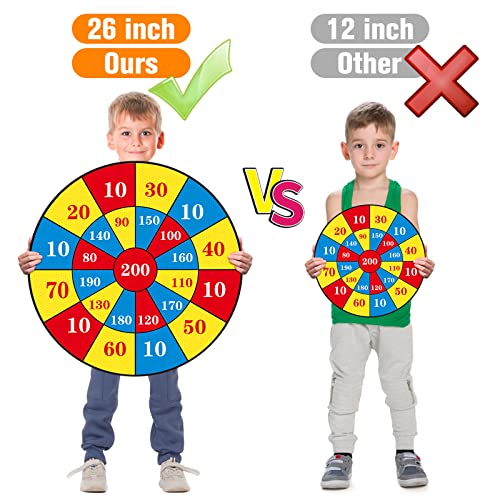 Dart Board for Kids, 26â' Safe Dartboard with 12 Sticky Balls 1 Toy Guns 6 Dart Bullets, Dinosaur Toys Gifts for 3 4 5 6 7 8 9 10 11 12 Year Old Boys and Girls, Indoor & Outdoor Party Carnival Games from GDMYST
