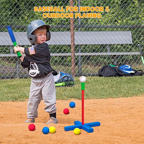 CeleMoon 16.5 inch Kids Foam T Ball Baseball Set Toy for Toddlers, 8 Different Colored Balls Included + Carry/Organize Bag, for Kids 3 Years from CeleMoon