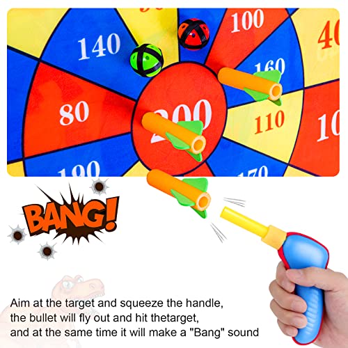 Dart Board for Kids, 26â' Safe Dartboard with 12 Sticky Balls 1 Toy Guns 6 Dart Bullets, Dinosaur Toys Gifts for 3 4 5 6 7 8 9 10 11 12 Year Old Boys and Girls, Indoor & Outdoor Party Carnival Games from GDMYST