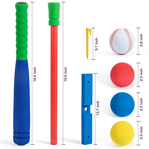 CeleMoon 16.5 inch Kids Foam T Ball Baseball Set Toy for Toddlers, 8 Different Colored Balls Included + Carry/Organize Bag, for Kids 3 Years from CeleMoon