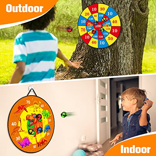 Dart Board for Kids, 26â' Safe Dartboard with 12 Sticky Balls 1 Toy Guns 6 Dart Bullets, Dinosaur Toys Gifts for 3 4 5 6 7 8 9 10 11 12 Year Old Boys and Girls, Indoor & Outdoor Party Carnival Games from GDMYST