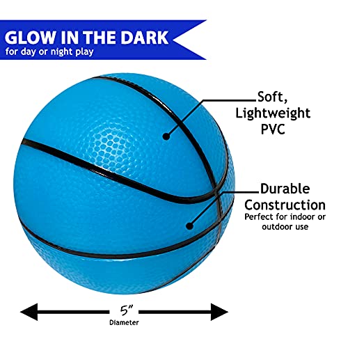 5 Inch Glow in The Dark Mini Basketball | Blue Glow in The Dark Basketball for Over The Door Mini Hoop Basketball & Kids Basketball | PVC Small Basketball for Indoor Hoops or Outdoor Play (2 Pack) by Botabee