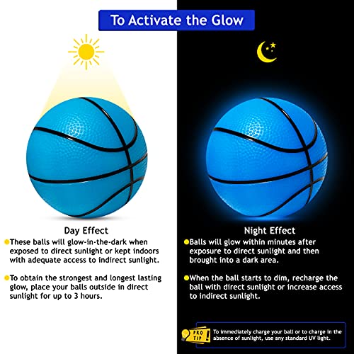 5 Inch Glow in The Dark Mini Basketball | Blue Glow in The Dark Basketball for Over The Door Mini Hoop Basketball & Kids Basketball | PVC Small Basketball for Indoor Hoops or Outdoor Play (2 Pack) by Botabee