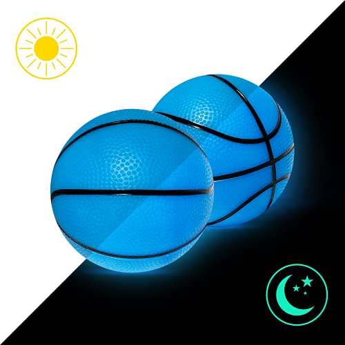 5 Inch Glow in The Dark Mini Basketball | Blue Glow in The Dark Basketball for Over The Door Mini Hoop Basketball & Kids Basketball | PVC Small Basketball for Indoor Hoops or Outdoor Play (2 Pack) by Botabee