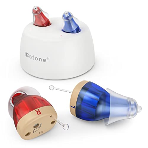 [New] iBstone Rechargeable Hearing Amplifier to Aid Hearing, Completely-in-Canal (CIC) Mini Digital Hearing Devices for Seniors & Adults, Blue & Red, Pair by iBstone