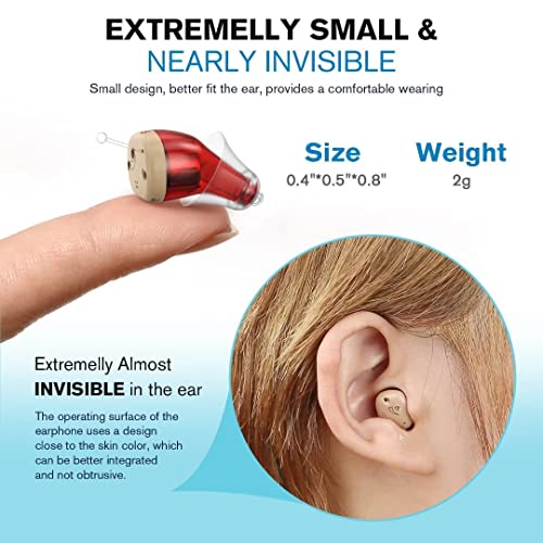 [New] iBstone Rechargeable Hearing Amplifier to Aid Hearing, Completely-in-Canal (CIC) Mini Digital Hearing Devices for Seniors & Adults, Blue & Red, Pair by iBstone