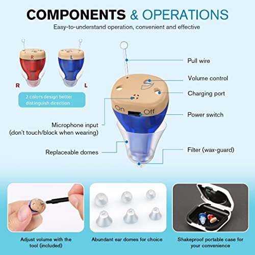 [New] iBstone Rechargeable Hearing Amplifier to Aid Hearing, Completely-in-Canal (CIC) Mini Digital Hearing Devices for Seniors & Adults, Blue & Red, Pair by iBstone