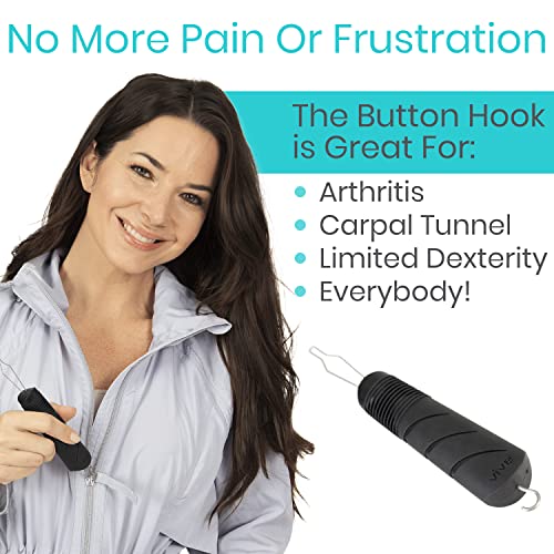 Vive Button Hook - Zipper Pull Helper - Dressing Aid Assist Device Tool for Arthritis, Fibromyalgia, Independent Living - Dexterity Handle Grip - Shirt, Clothes, Pant, Snap Buttoner - Gripper Puller by VIVE Health