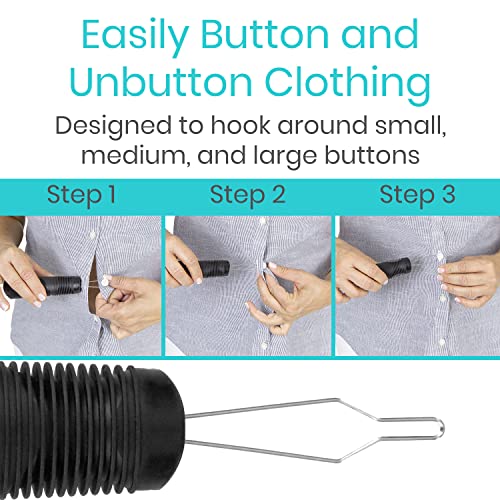 Vive Button Hook - Zipper Pull Helper - Dressing Aid Assist Device Tool for Arthritis, Fibromyalgia, Independent Living - Dexterity Handle Grip - Shirt, Clothes, Pant, Snap Buttoner - Gripper Puller by VIVE Health