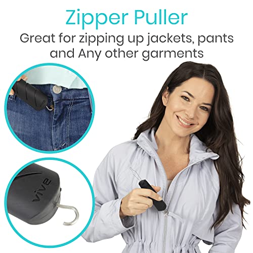 Vive Button Hook - Zipper Pull Helper - Dressing Aid Assist Device Tool for Arthritis, Fibromyalgia, Independent Living - Dexterity Handle Grip - Shirt, Clothes, Pant, Snap Buttoner - Gripper Puller by VIVE Health