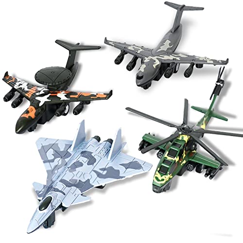 Crelloci 4PCS Army Airplane Toys Set-Diecast Aircraft Plane Model Kit Military Fighter Jet Playset Helicopter Camouflage Pull Back Aircraft Kids Play Vehicle for 3+Year Old Boys Girls by crelloci