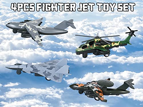 Crelloci 4PCS Army Airplane Toys Set-Diecast Aircraft Plane Model Kit Military Fighter Jet Playset Helicopter Camouflage Pull Back Aircraft Kids Play Vehicle for 3+Year Old Boys Girls by crelloci