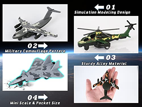 Crelloci 4PCS Army Airplane Toys Set-Diecast Aircraft Plane Model Kit Military Fighter Jet Playset Helicopter Camouflage Pull Back Aircraft Kids Play Vehicle for 3+Year Old Boys Girls by crelloci