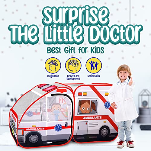 Ambulance Pop-up Play Tent for Kids with Sounds, Doctor Kit & Ball Pit for Toddlers & Up - Easy Setup Pop up Toy, Kids Tent for Indoor & Outdoor, Emergency Vehicle Playset, Pretend Play, Great Gift by Kiddzery