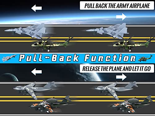Crelloci 4PCS Army Airplane Toys Set-Diecast Aircraft Plane Model Kit Military Fighter Jet Playset Helicopter Camouflage Pull Back Aircraft Kids Play Vehicle for 3+Year Old Boys Girls by crelloci