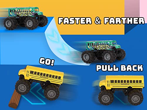 Crelloci School Bus Monster Truck Toy - 2 Pack Set Die Cast Yellow School Bus Toy, Pull Back Car Toys, Big Wheel Monster Truck Play Vehicles Gifts for Toddlers, Kids, Boys by Crelloci