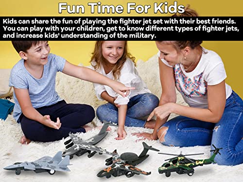 Crelloci 4PCS Army Airplane Toys Set-Diecast Aircraft Plane Model Kit Military Fighter Jet Playset Helicopter Camouflage Pull Back Aircraft Kids Play Vehicle for 3+Year Old Boys Girls by crelloci