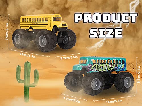 Crelloci School Bus Monster Truck Toy - 2 Pack Set Die Cast Yellow School Bus Toy, Pull Back Car Toys, Big Wheel Monster Truck Play Vehicles Gifts for Toddlers, Kids, Boys by Crelloci