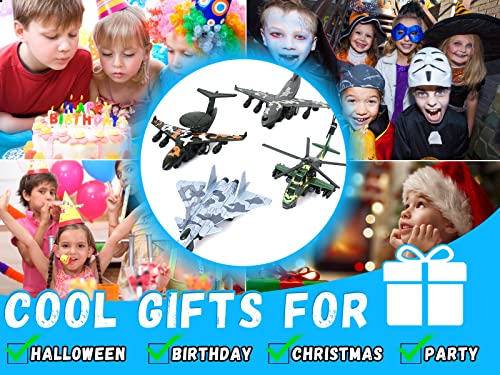 Crelloci 4PCS Army Airplane Toys Set-Diecast Aircraft Plane Model Kit Military Fighter Jet Playset Helicopter Camouflage Pull Back Aircraft Kids Play Vehicle for 3+Year Old Boys Girls by crelloci