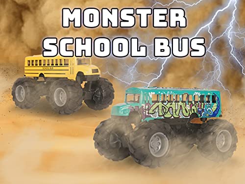 Crelloci School Bus Monster Truck Toy - 2 Pack Set Die Cast Yellow School Bus Toy, Pull Back Car Toys, Big Wheel Monster Truck Play Vehicles Gifts for Toddlers, Kids, Boys by Crelloci