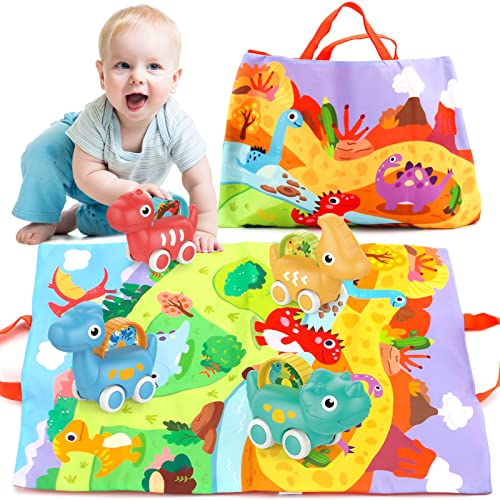 Xmasmate Dinosaur Car Toys for 1 Year Old Boy Gifts Pull-Back Vehicle Baby Toys with Play Mat Storage Bag for Toddlers Aged 1 2 3 Year Old Gift by Xmasmate