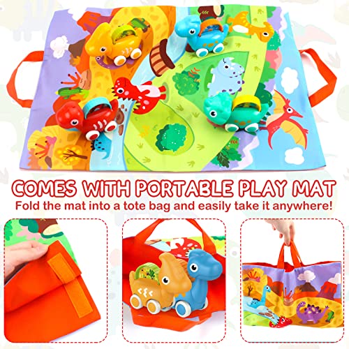 Xmasmate Dinosaur Car Toys for 1 Year Old Boy Gifts Pull-Back Vehicle Baby Toys with Play Mat Storage Bag for Toddlers Aged 1 2 3 Year Old Gift by Xmasmate