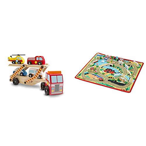 Melissa & Doug Emergency Vehicle Carrier & Wooden Town Play Set from 