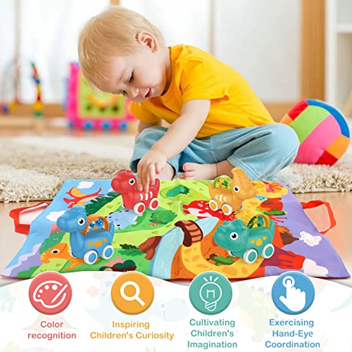 Xmasmate Dinosaur Car Toys for 1 Year Old Boy Gifts Pull-Back Vehicle Baby Toys with Play Mat Storage Bag for Toddlers Aged 1 2 3 Year Old Gift by Xmasmate